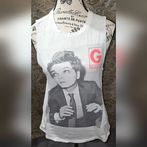 Graphic White Tank Top with Black and Red Print